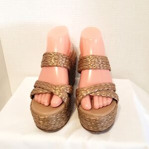 Kaanas Tayrona Raffia Women's Braided Cross Over Wedge Sandals, Size: 9M Tan